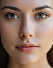 Fototapeta premium Close-up of a young woman's face with natural makeup and smooth skin