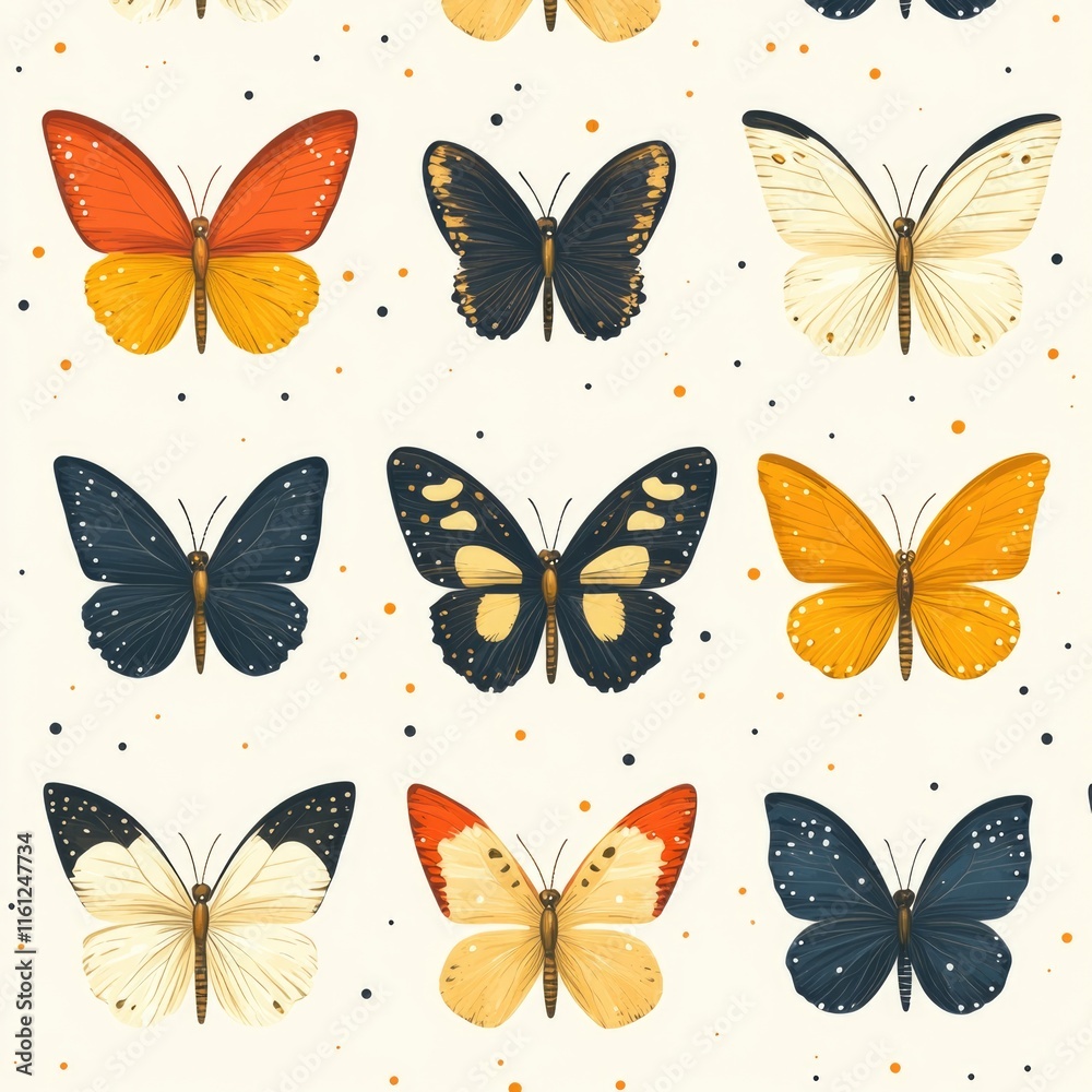 Poster a cluster of colorful butterflies gathered on a white background, ideal for use in illustrations and