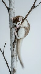 A sugar glider clings to a branch on a tree, showcasing its unique features and habitat.