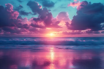 Serene Ocean Sunset with Pink and Purple Clouds