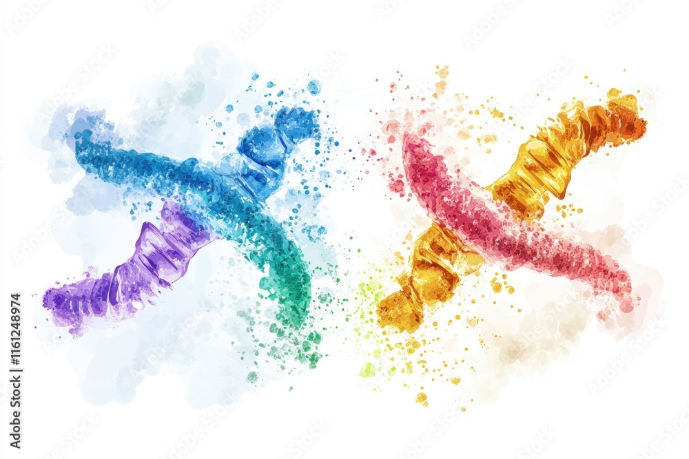 Poster A pair of double helix DNA structures painted in different colors