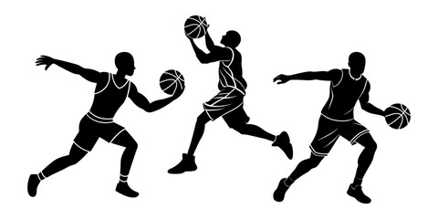 basketball player action silhouette vector