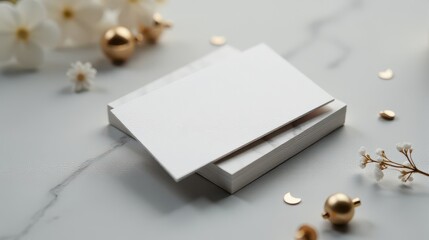 Minimalist gold jewelry elegantly displayed on a marble surface with soft lighting and a blurred background
