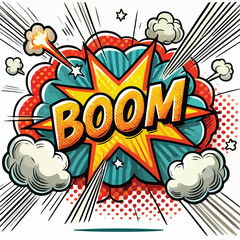 Cartoon comic sign burst cloud. Speech bubble, boom sign expression and   on a white background