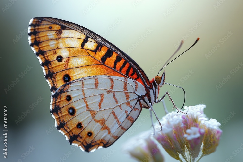 Poster a close-up view of a colorful butterfly perched on a vibrant flower