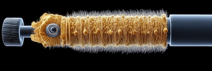 A microscopic view of a brush head, showcasing intricate textures and structures.