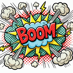 Cartoon comic sign burst cloud. Speech bubble, boom sign expression and   on a white background