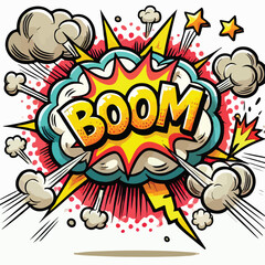 Cartoon comic sign burst cloud. Speech bubble, boom sign expression and   on a white background