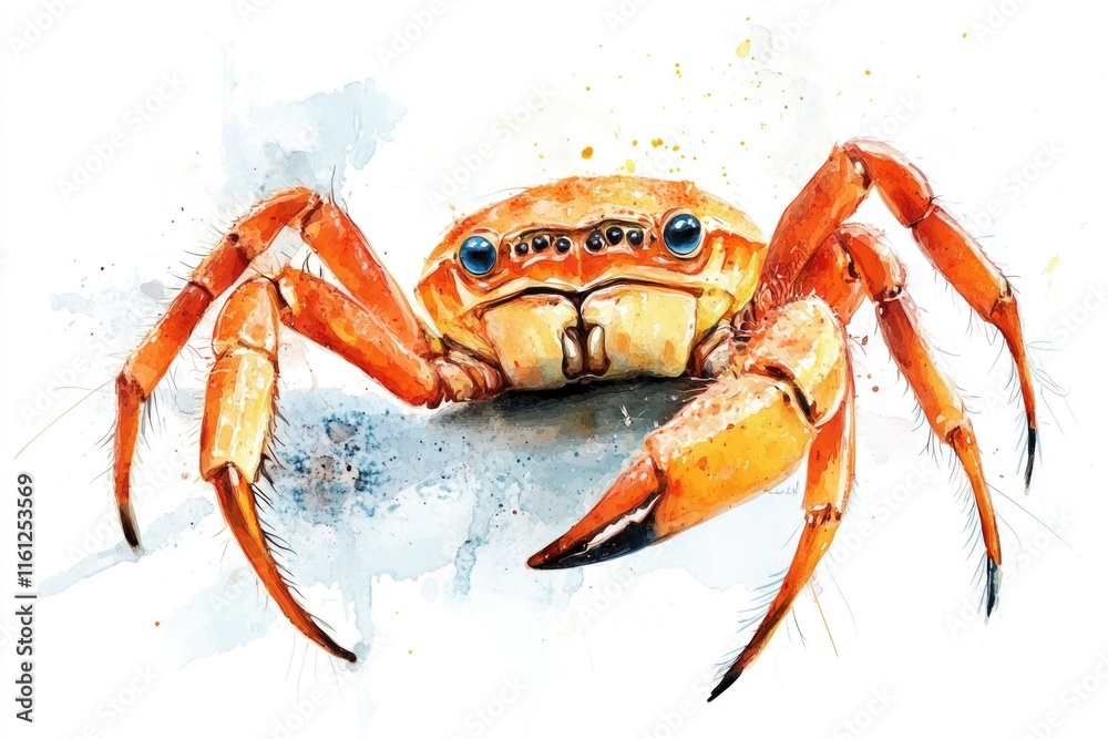 Poster a single crab sitting on a white background, great for use in illustrations or design projects
