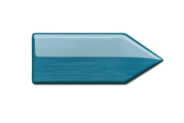 Glossy blue curved arrow with gradient shading and metallic reflection on white background