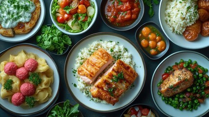 A colorful table filled with various types of food