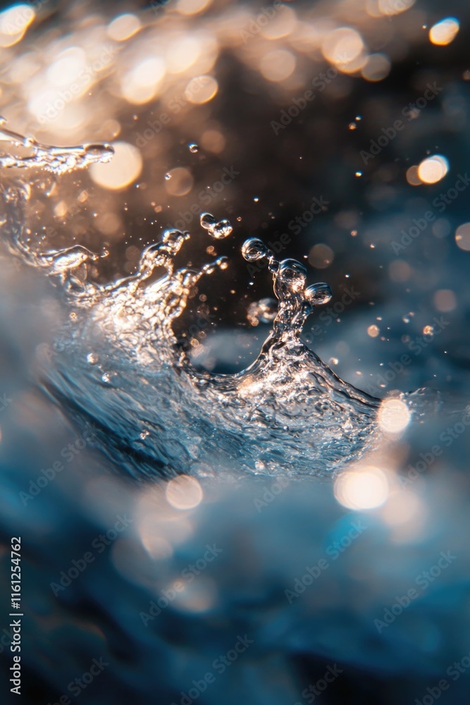 Poster a close-up shot of a wave crashing into the water, with ripples and foam