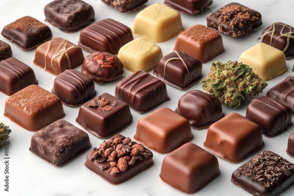 Poster A assortment of chocolates displayed on a table