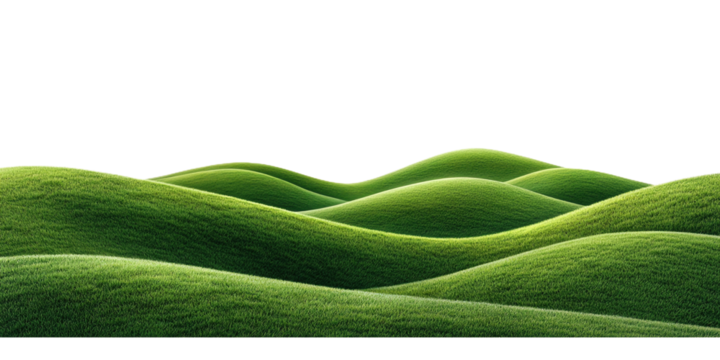 Vibrant green hill landscape with rolling terrain on a transparent background