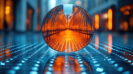 A transparent glass sphere sits atop a textured tile surface, waiting for attention