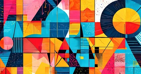 Fototapeta premium vibrant patchwork of abstract shapes with pencil texture details