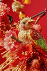 Fototapeta premium A bird is perched on a branch of a tree