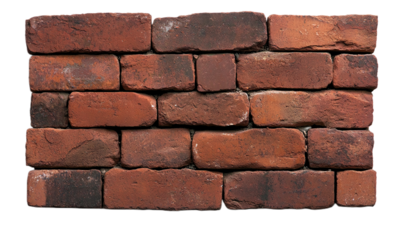 Textured old brick wall isolated on a white background highlighting its rustic charm and character