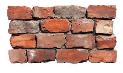Old brick wall on a white background showcasing rustic texture and color variations