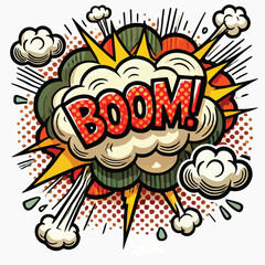 Cartoon comic sign burst cloud. Speech bubble, boom sign expression and   on a white background