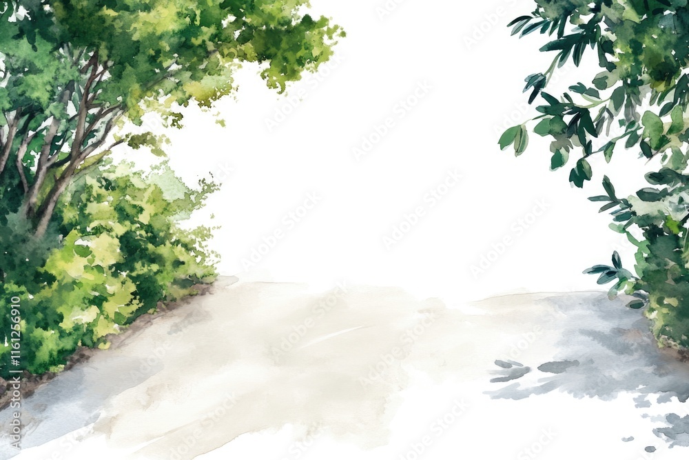 Poster a scenic tree-lined road with lush greenery on both sides