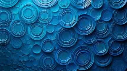 Abstract pattern of layered blue concentric circles in varying sizes, creating depth and a modern, textured visual effect. AI generative.