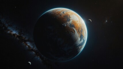 Obraz premium space, planet, earth, star, universe, astronomy, galaxy, sun, moon, stars, sky, night, cosmos, light, science, world, globe, sphere, solar, outer, illustration, nebula, fantasy, atmosphere, orbit