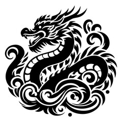 Fototapeta premium Black and white vector the chinese dragon logo on a white background.