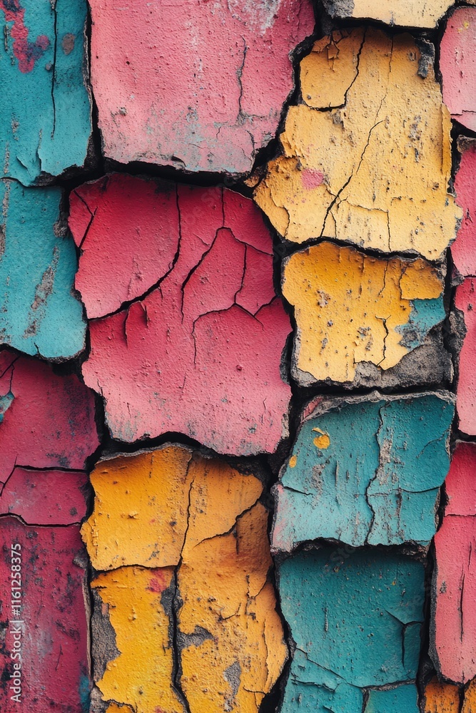 Poster a vibrant and detailed close-up of a colorful painted wall with various textures and patterns