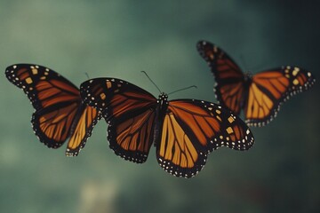 Fototapeta premium Close-up view of two butterflies flying together in mid-air