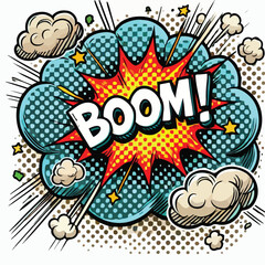 Cartoon comic sign burst cloud. Speech bubble, boom sign expression and   on a white background