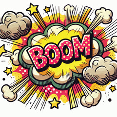Cartoon comic sign burst cloud. Speech bubble, boom sign expression and   on a white background