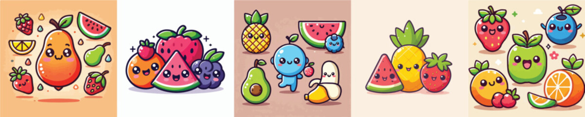 Collection of vector illustrations of fruits