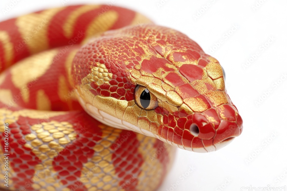 Poster A close-up view of a vibrant red and gold snake, highlighting its patterns and texture