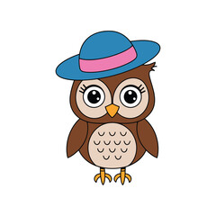 Cute owl wearing a blue hat