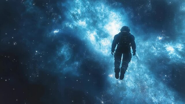 A tranquil scene of a lone astronaut floating in space, gazing at the vastness of the universe. Space concept