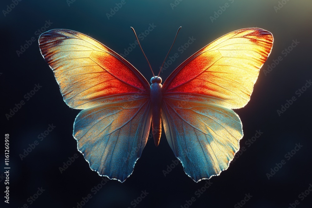 Poster a detailed view of a butterfly's body and wings against a dark background