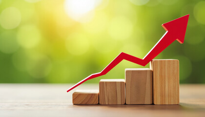 Growth and Success: Wooden Blocks with Rising Arrow