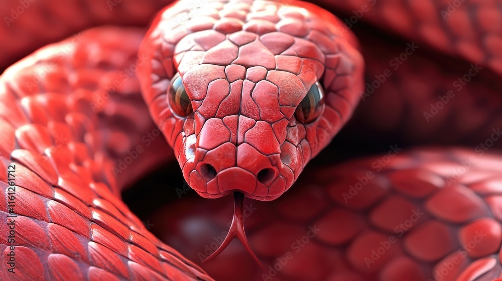 Poster a close-up view of a red snake's head