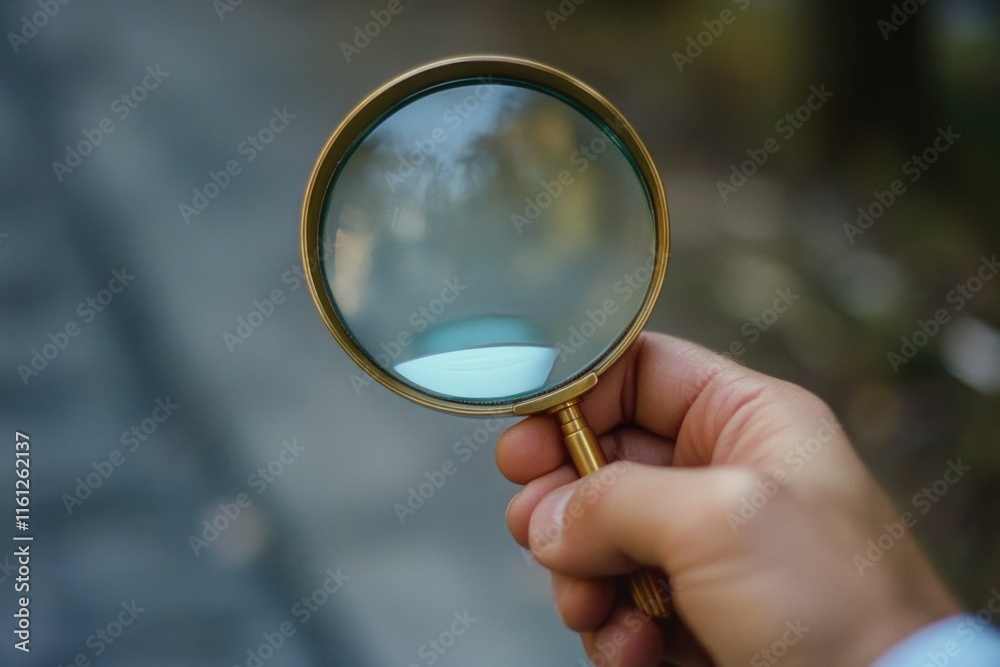 Poster close-up of a person using a magnifying glass for observation or inspection