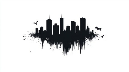 black and white city silhouette without background 