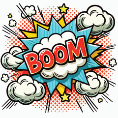 Cartoon comic sign burst cloud. Speech bubble, boom sign expression and   on a white background