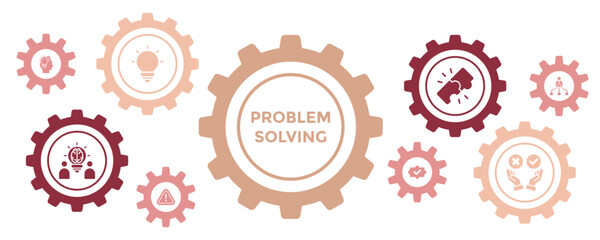 PROBLEM SOLVING AND CRITICAL THINKING SKILLS Banner Featuring Team Building, Creativity, and Decision Making Icons