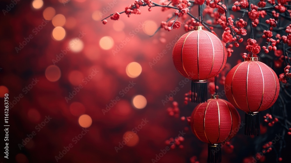 Aufkleber A group of red lanterns hang from the branches of a tree, creating a warm and cozy atmosphere