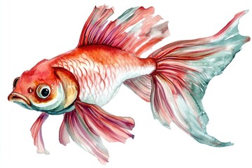 Fototapeta premium A single goldfish swimming on a white background