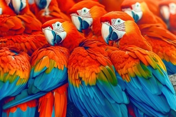 Obraz premium Colorful parrot portrait with vibrant feathers perched and looking at the camera