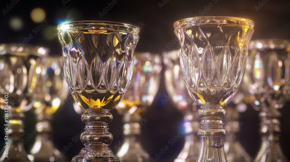 Poster A collection of wine glasses placed on a table, ready for use or display