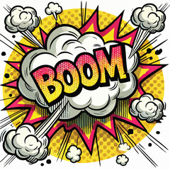 Cartoon comic sign burst cloud. Speech bubble, boom sign expression and   on a white background