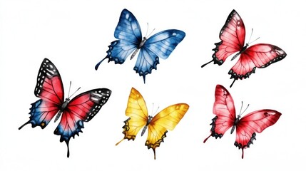 A group of colorful butterflies on a white background, perfect for use in educational materials, designs, or as a decorative element