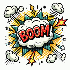 Cartoon comic sign burst cloud. Speech bubble, boom sign expression and   on a white background
